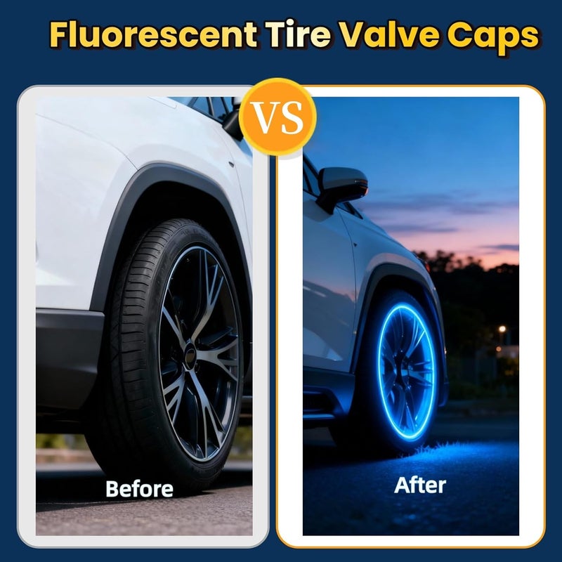 MUMUMAB 20 Pcs Glow in The Dark Tire Valve Caps Fluorescent Tire Valve Stem Caps, Cool Car Present for Universal Decoration Accessories for Car SUV Bicycle Motorcycles Trucks (Blue) - Image 3
